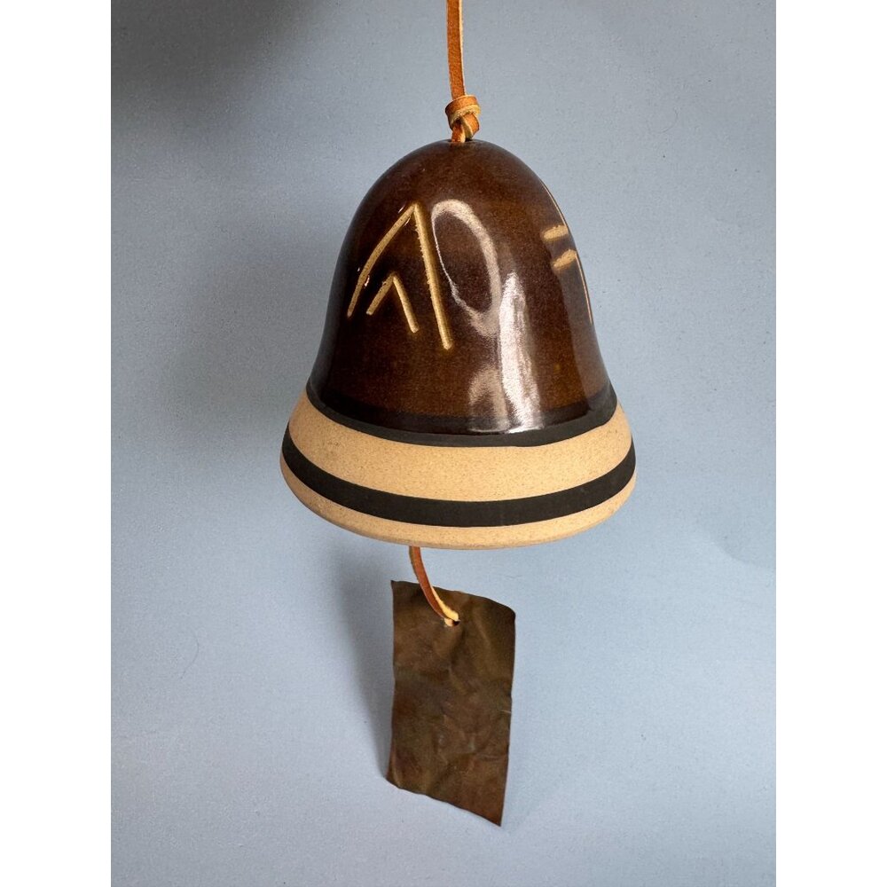 Native American Southwestern Pottery Bell With Leather Cord & Metal Clapper - Picture 8 of 9